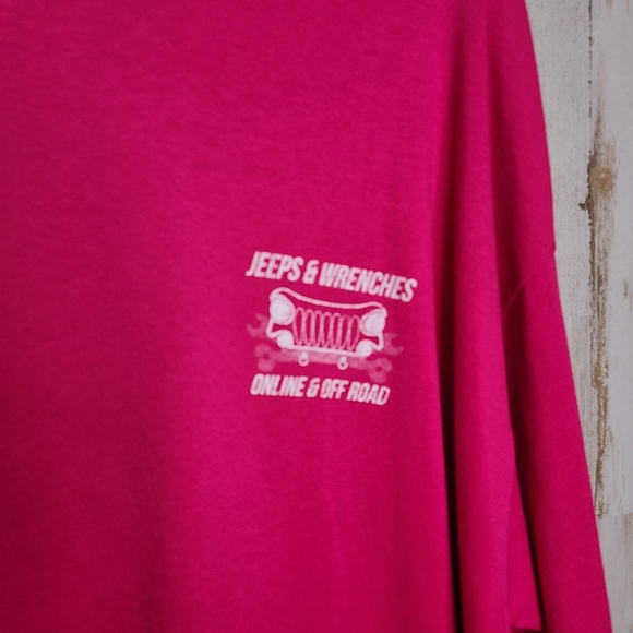 Jerzees Heavyweight Long Sleeve Pink Tshirt Graphic Jeeps & Wrenches - Picture 4 of 8